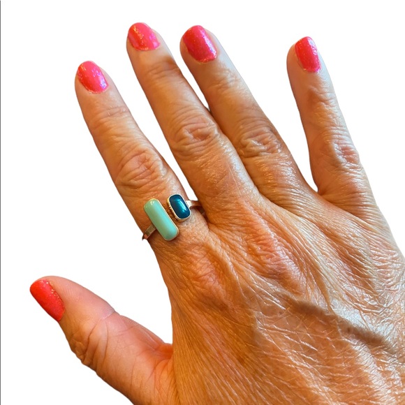 Retro Gold Toned Cuff Blue Stones Ring - Picture 1 of 4